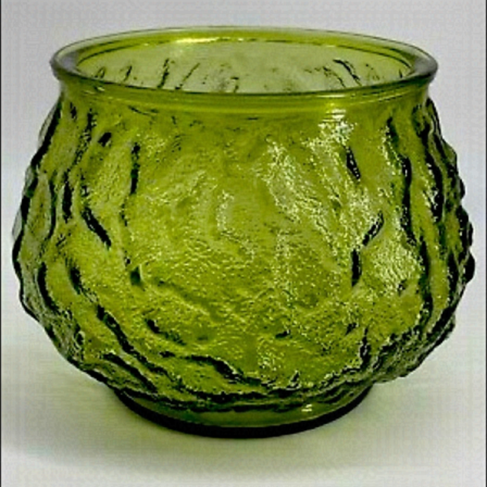 E.O Brody Green CRINKLE GLASS VASE or BOWL Vintage Mid-Century Modern Vase